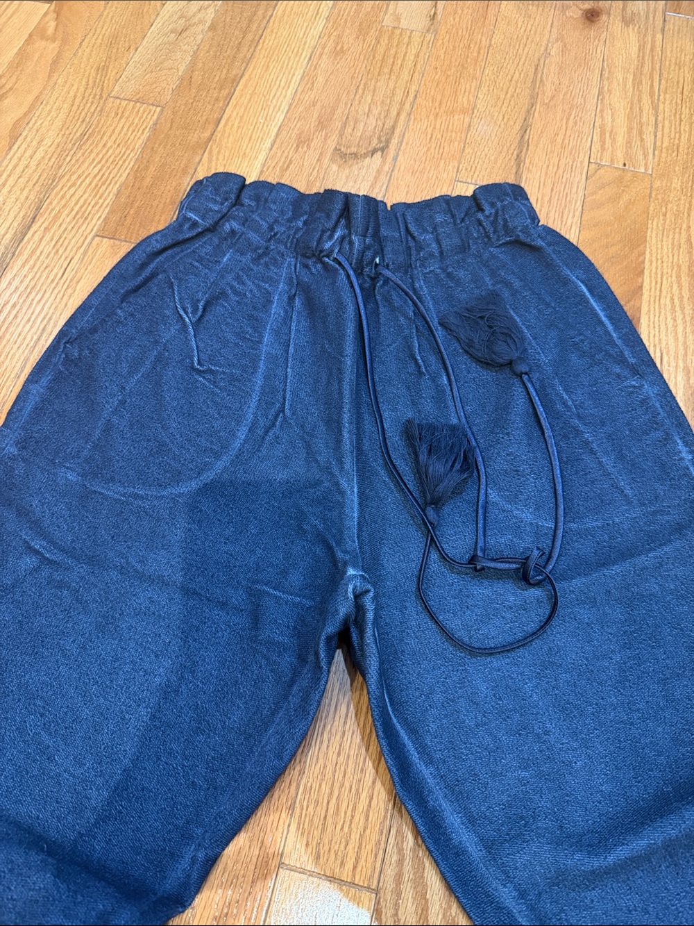 Something Navy Denim Terry Joggers with Tassel Tie & Pockets, Size S Worn Once - Picture 2 of 4
